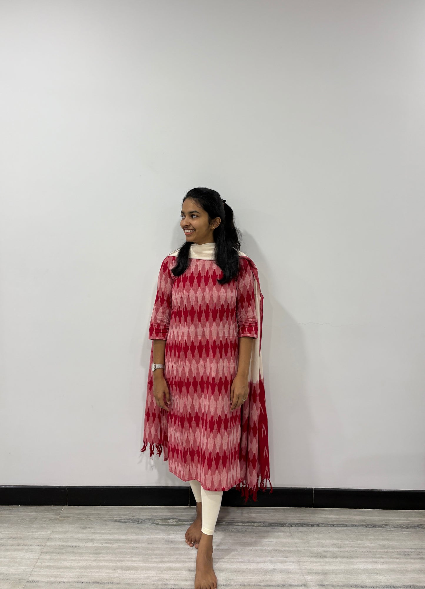 Pink and white ikat suit sets