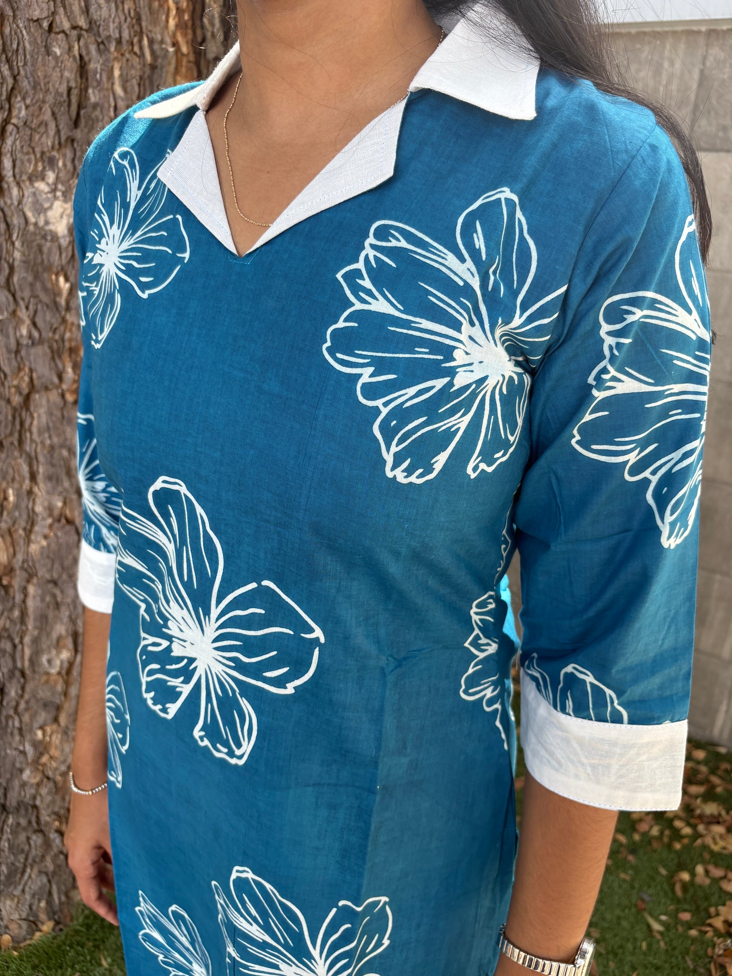 Blue collared kurti set