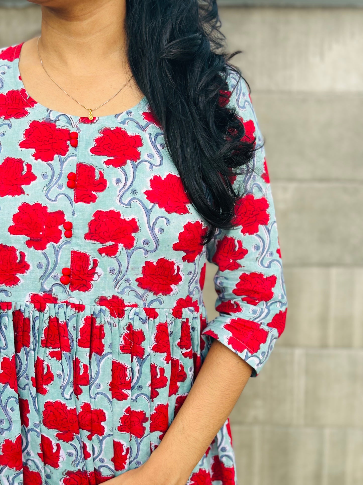 Red floral Anarkali kurti