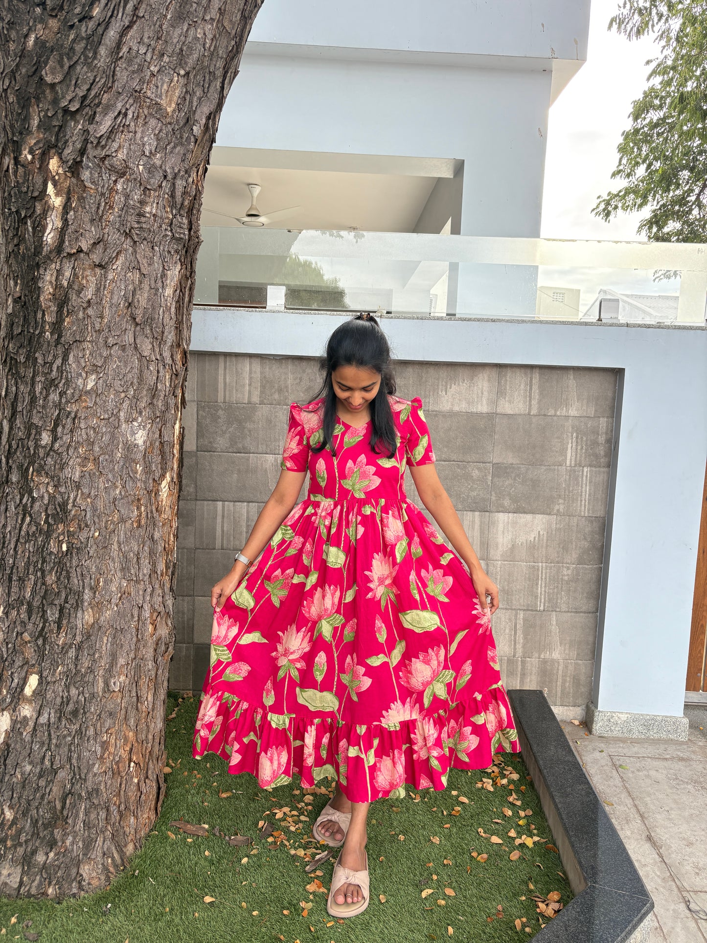 Pink cotton floral maxi