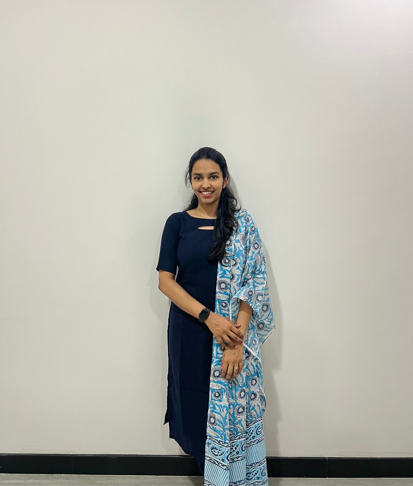 Navy blue cotton kurti set
