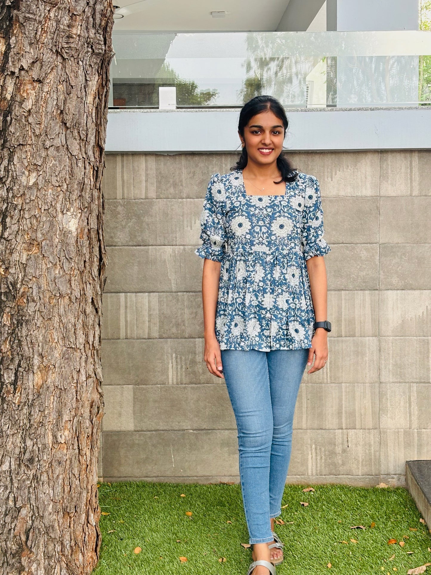 Blue peplum top