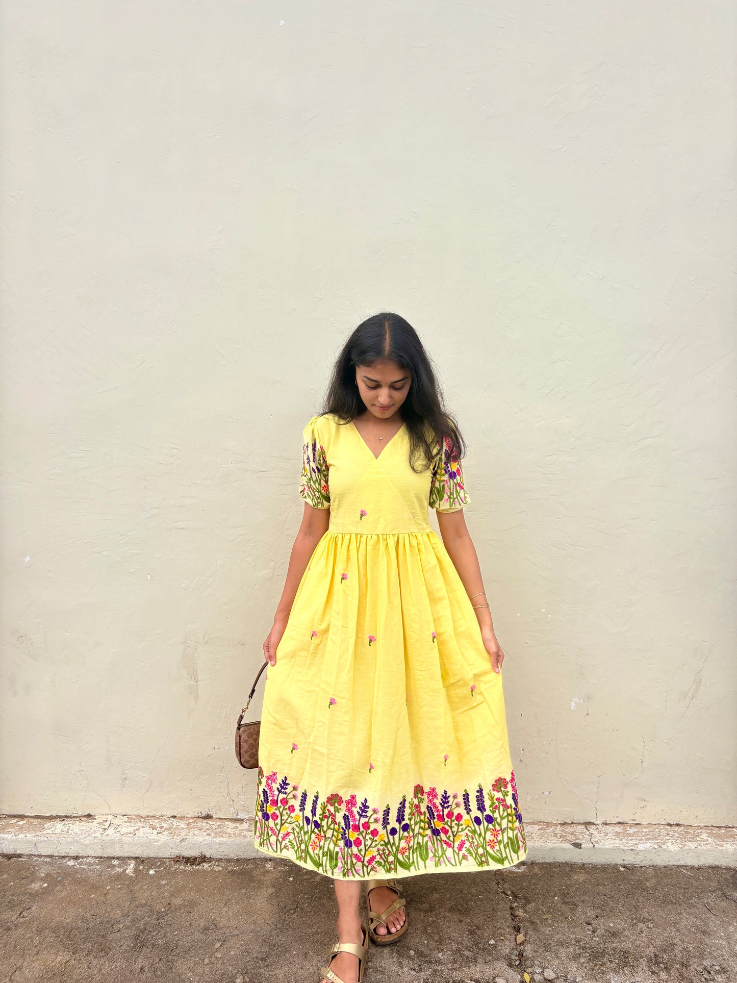 Yellow embroidered maxi