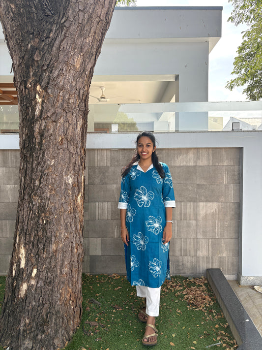 Blue collared kurti set