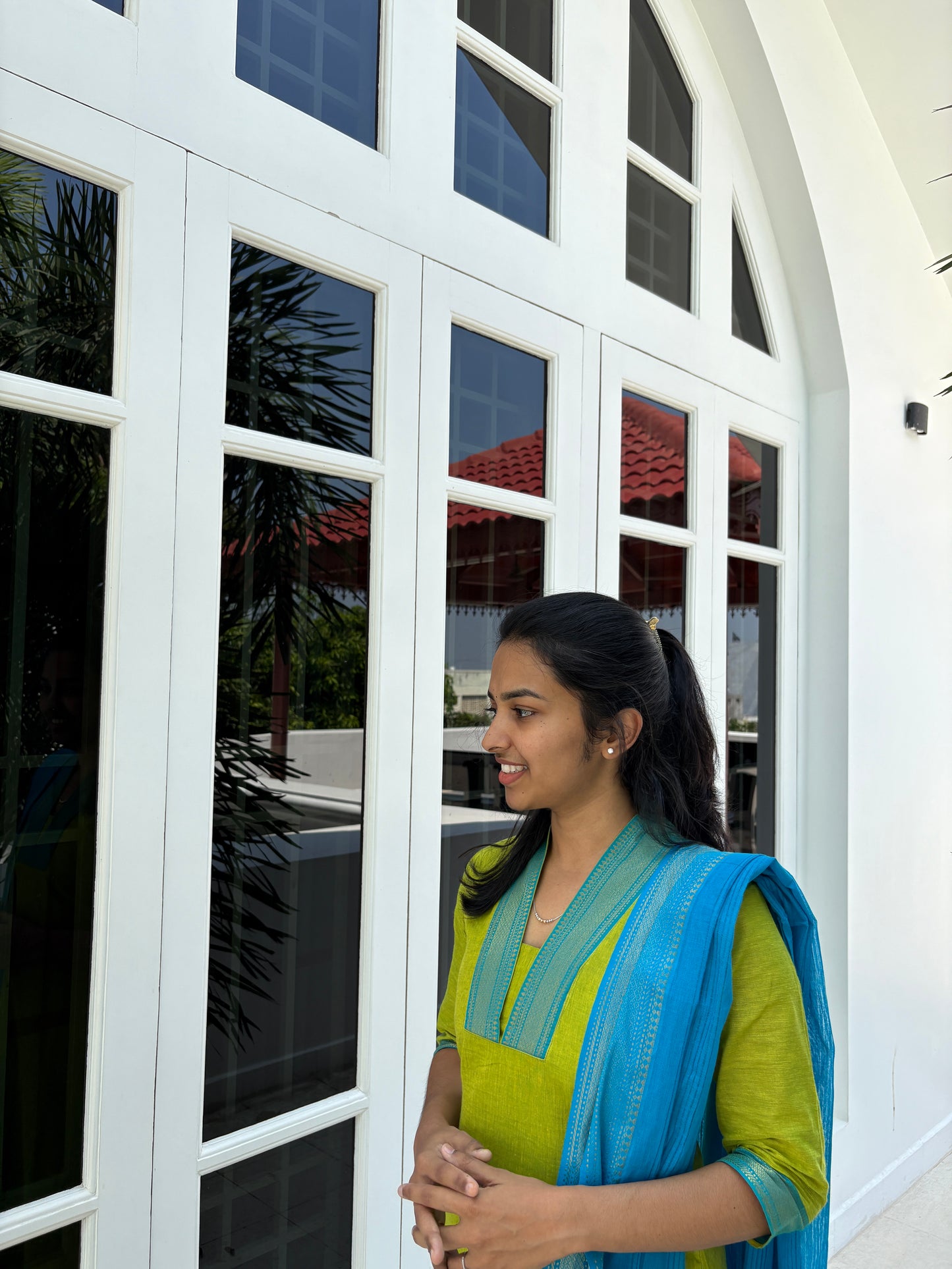 Green and blue mangalgiri suit set