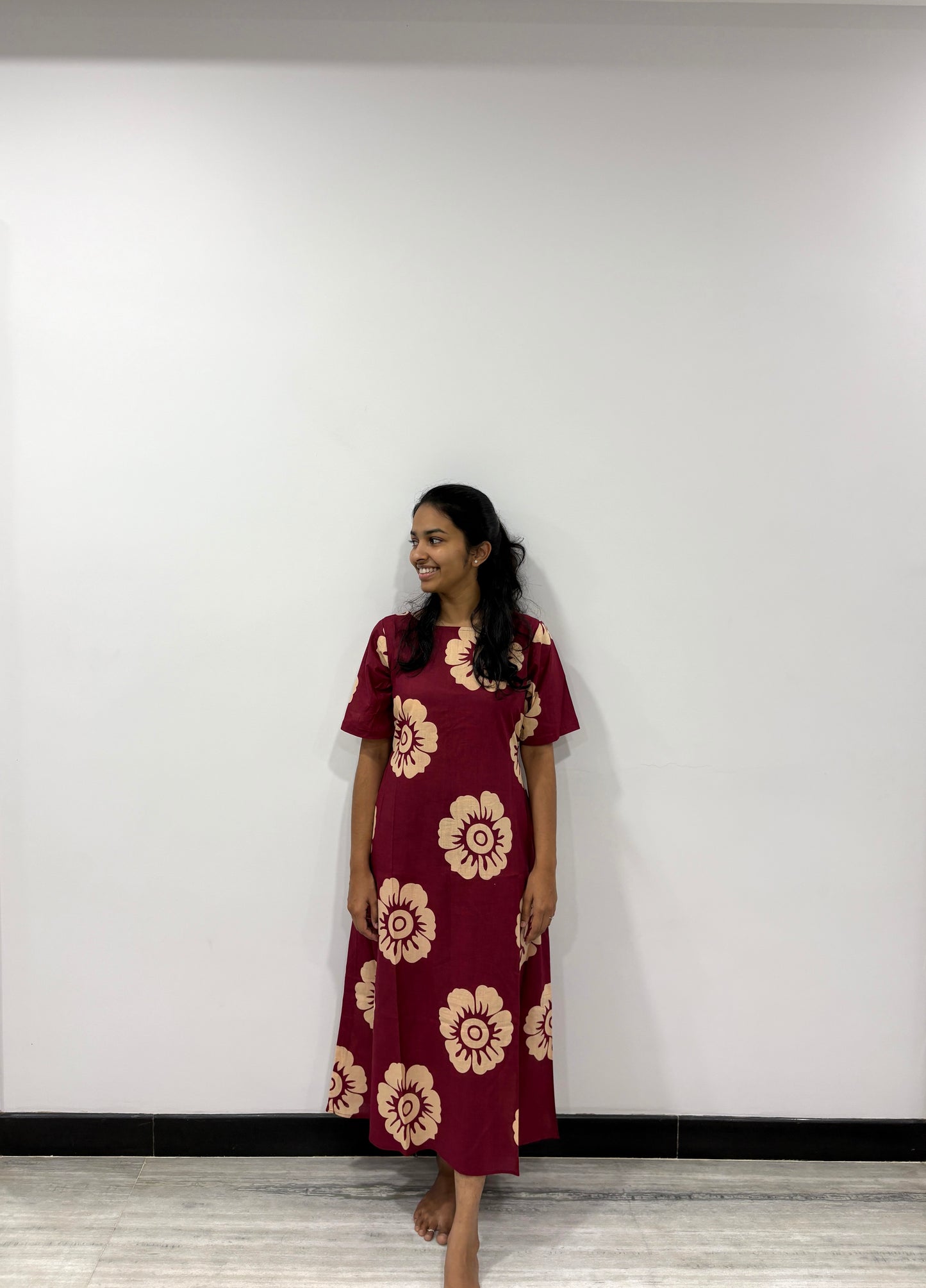 Red floral maxi style nighty