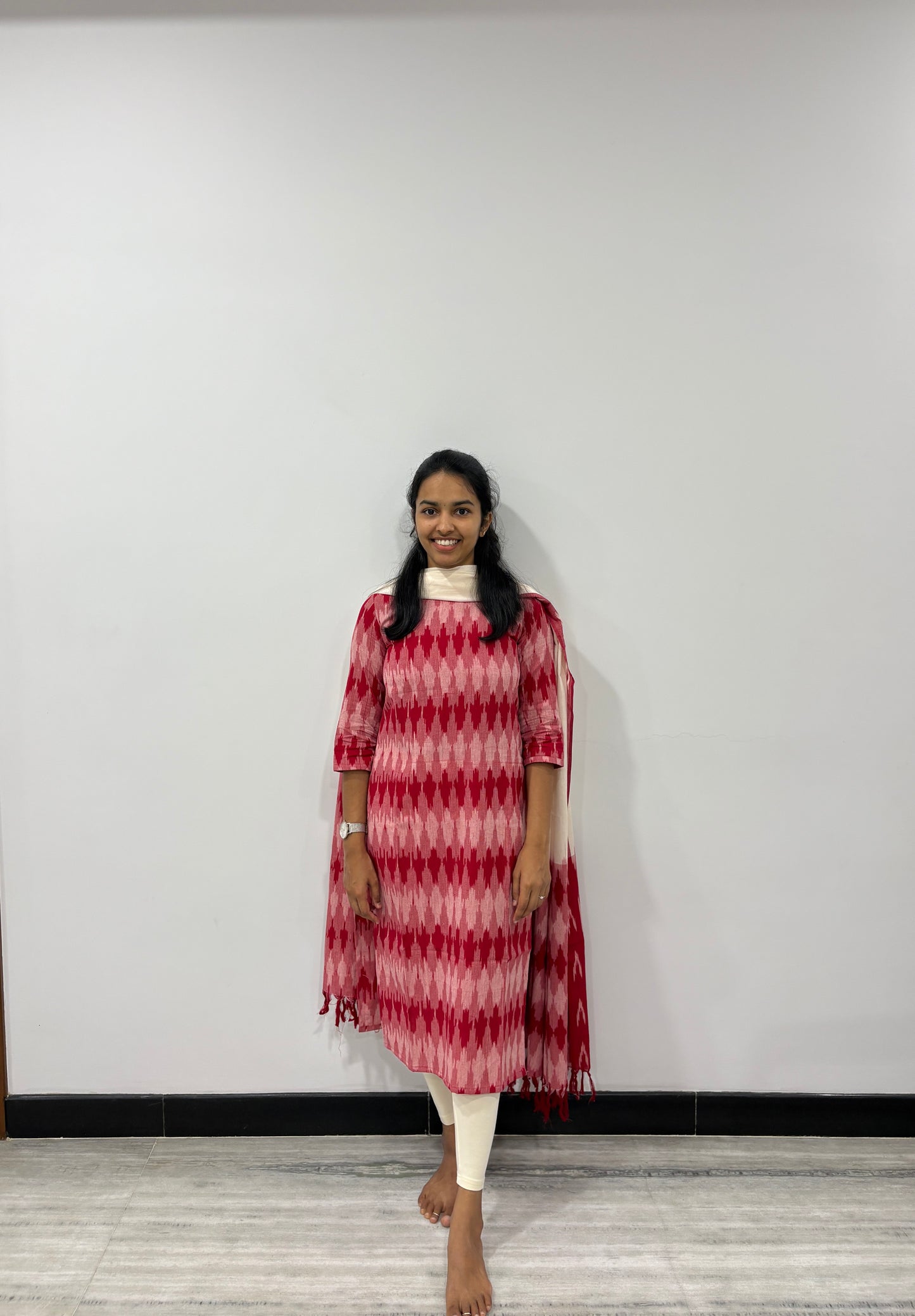 Pink and white ikat suit sets