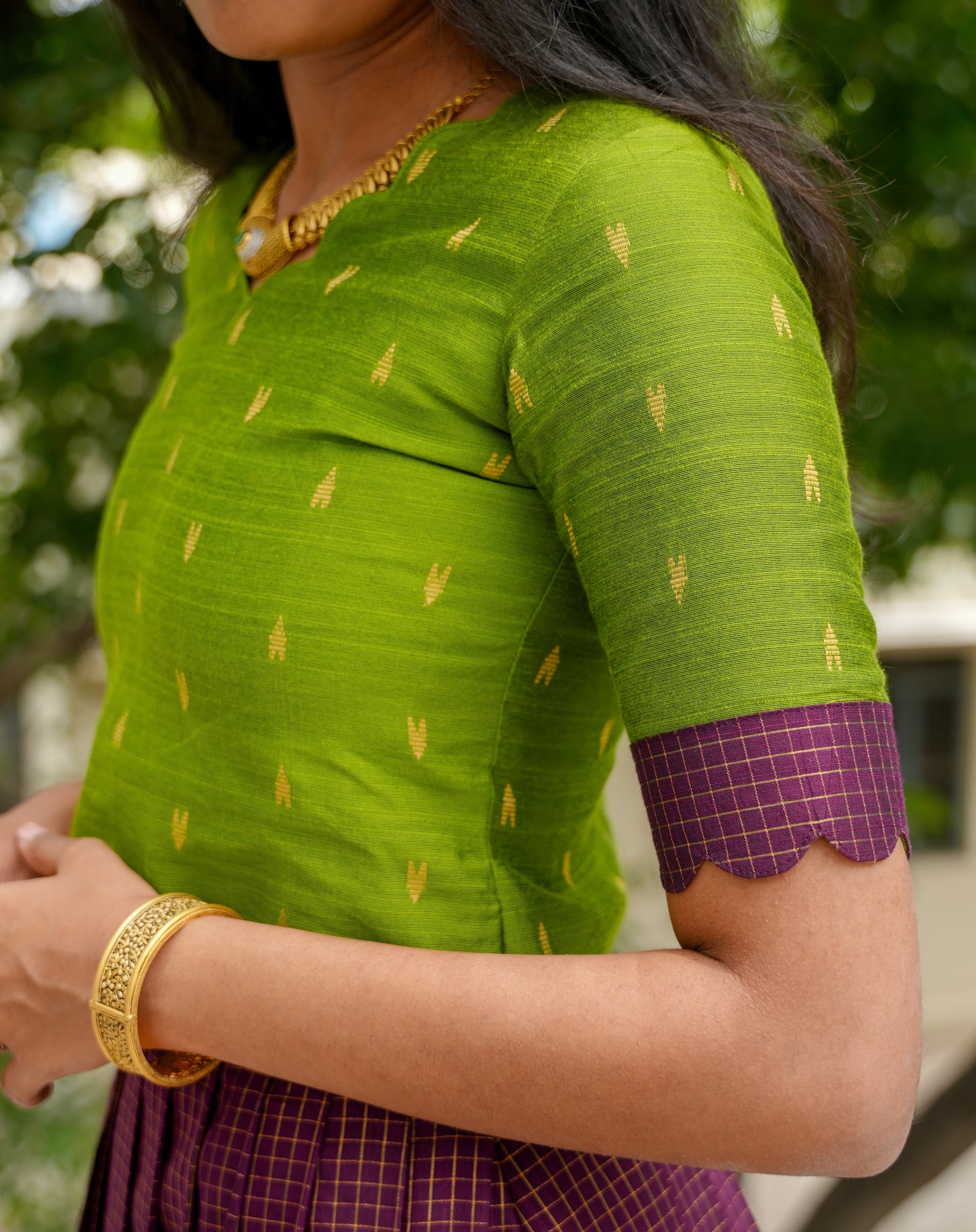 Purple and green skirt set