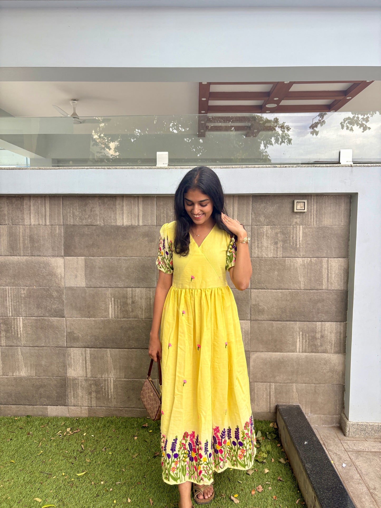 Yellow embroidered maxi