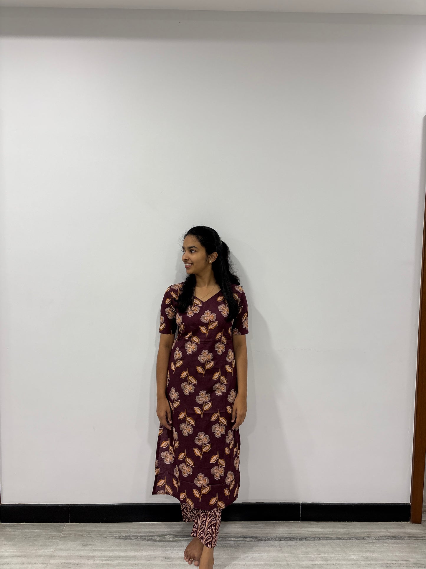 Purple floral kurti set'