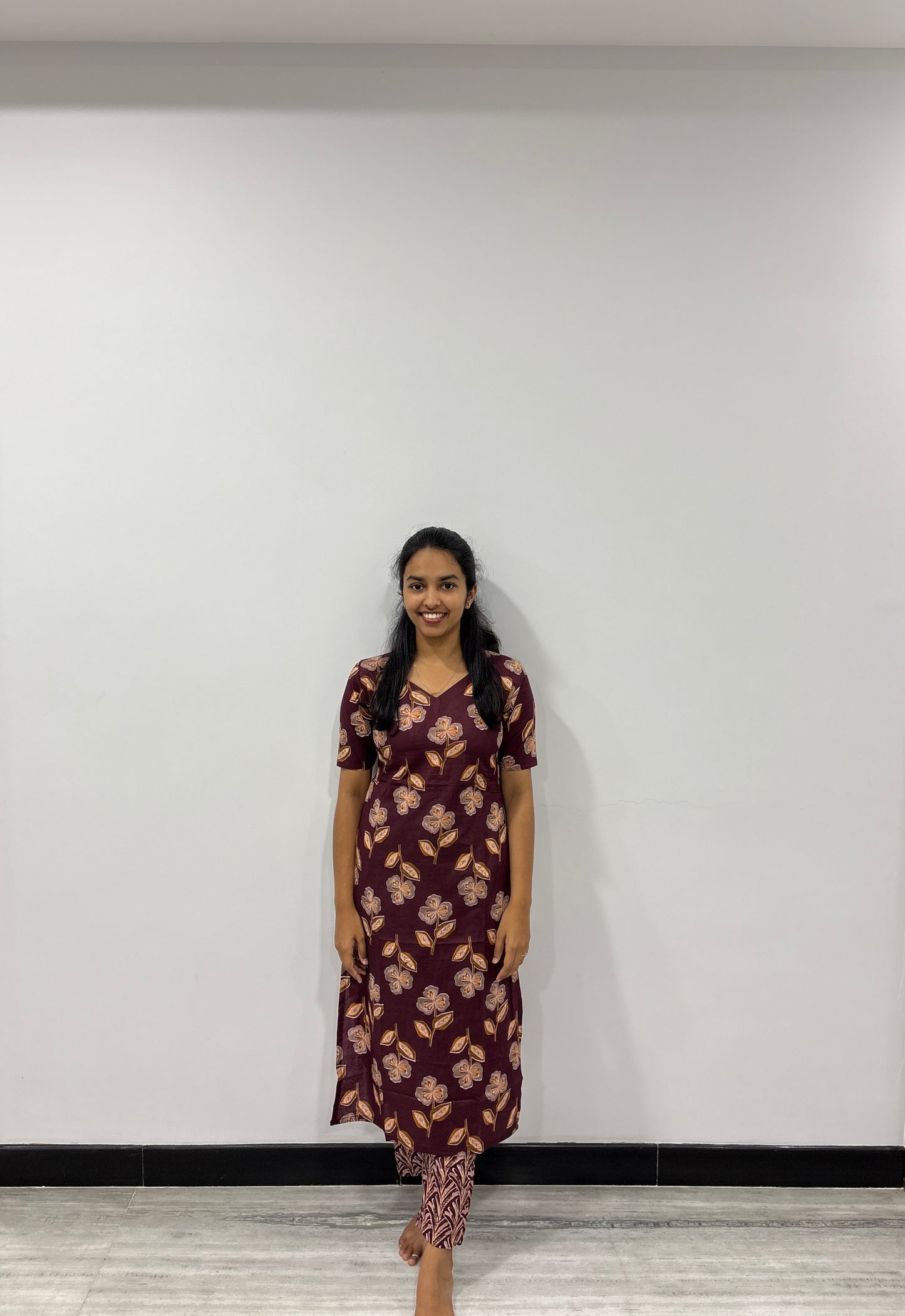 Purple floral kurti set'