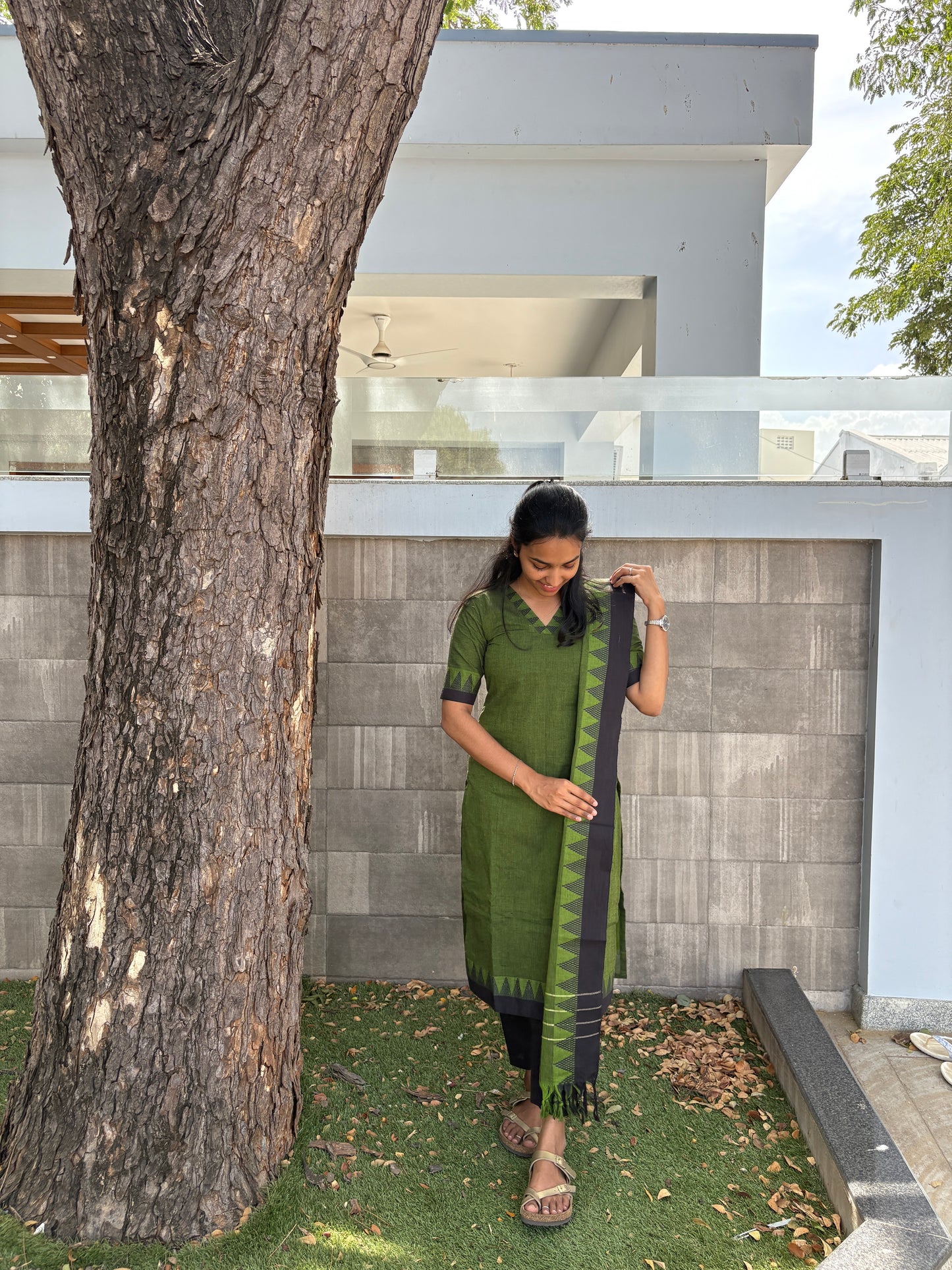 Green handloom kurti set