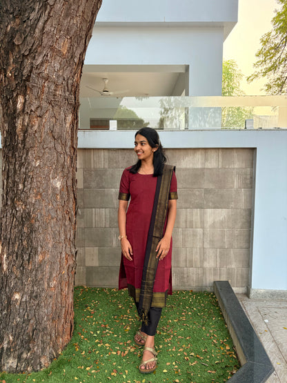 Maroon mangalgiri suit set