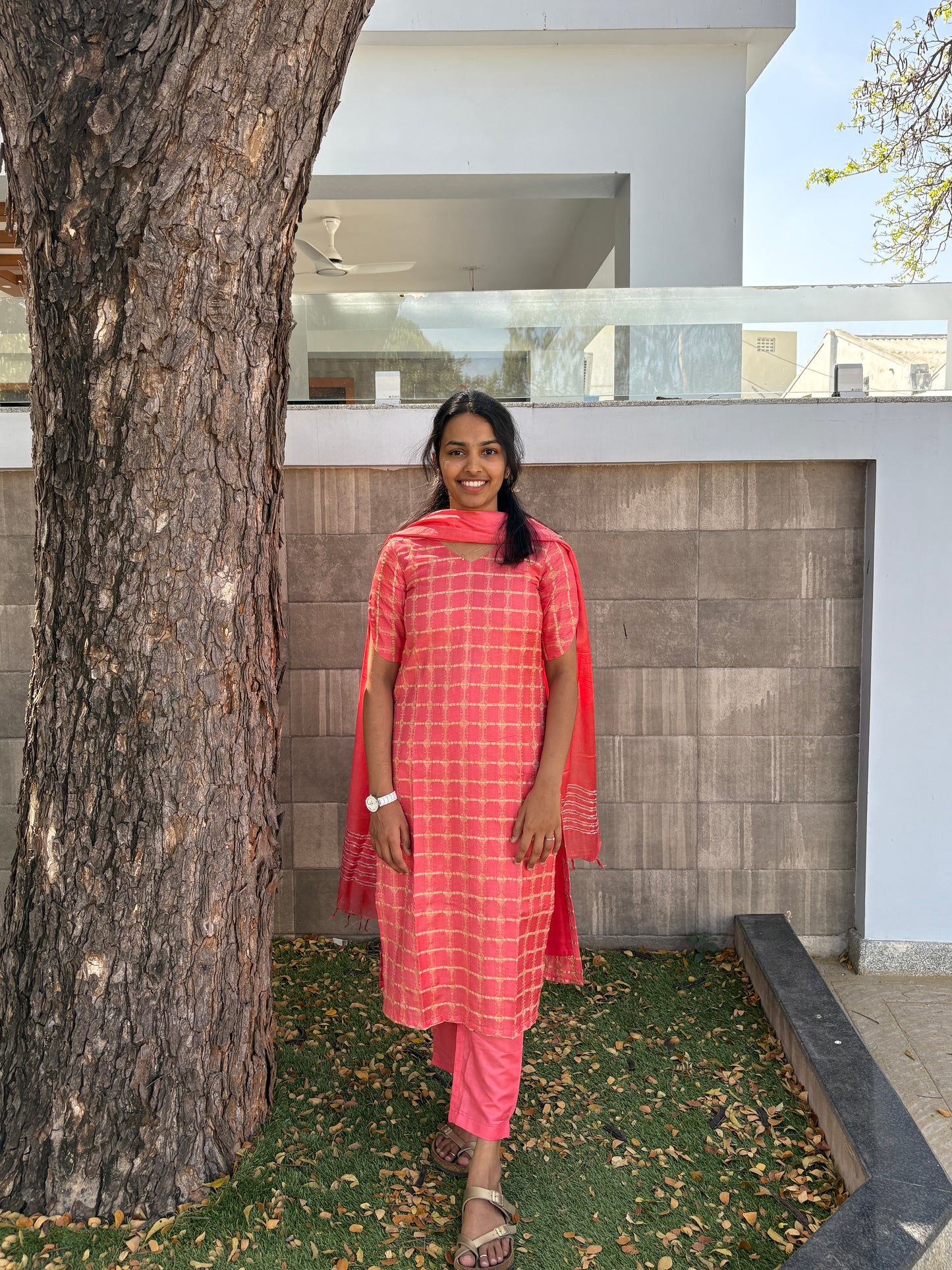 Pinkish peach Katan silk suit set