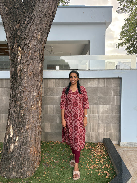 Red abstract print kurti