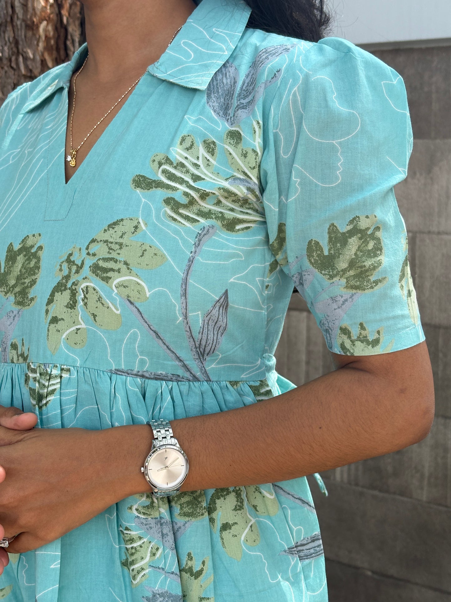Sky blue collared maxi