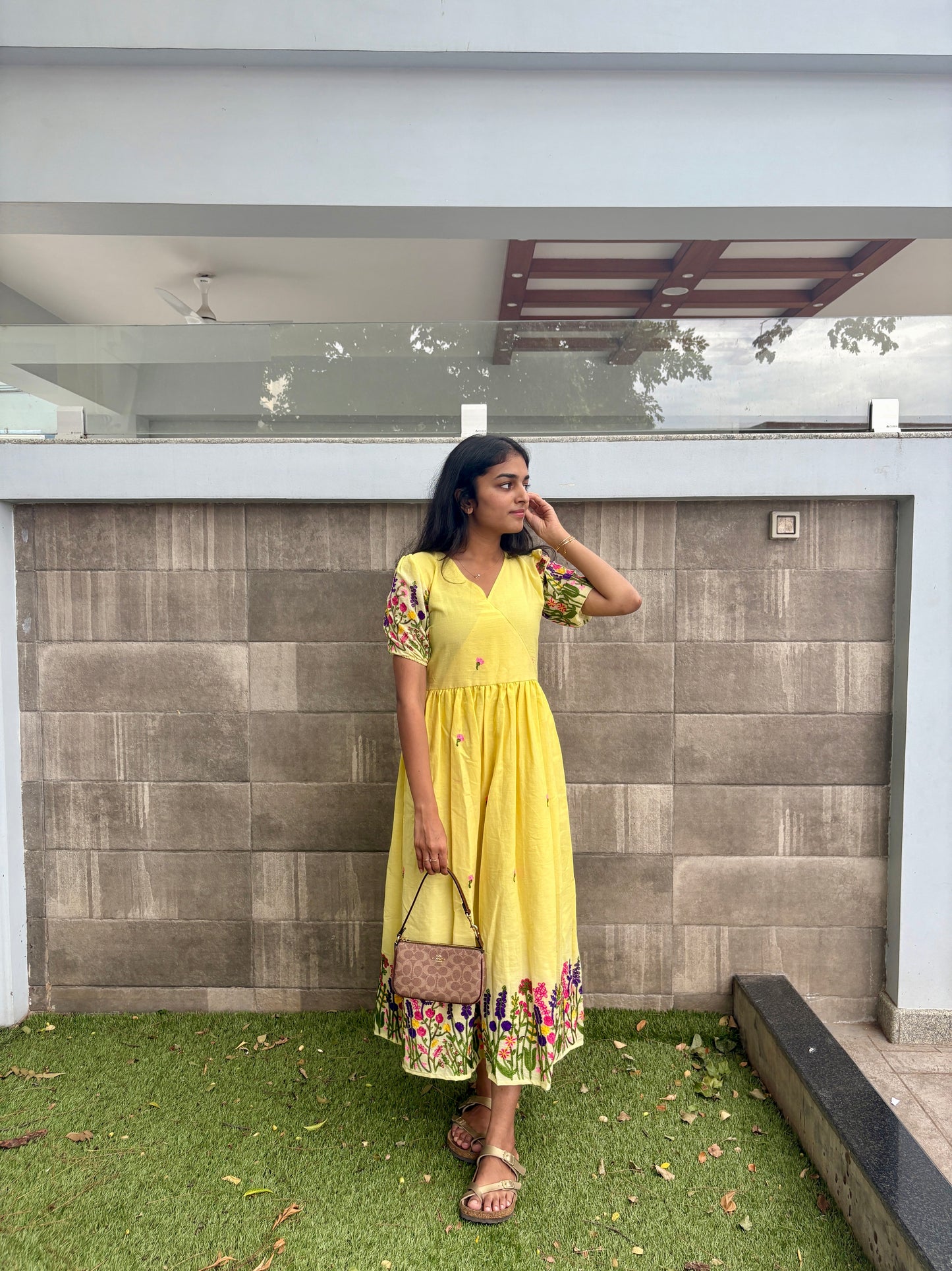 Yellow embroidered maxi
