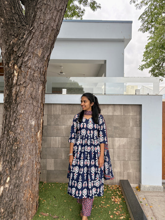 Navy blue Anarkali suit set