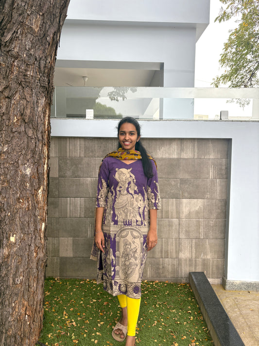 Violet kalamkari kurti set