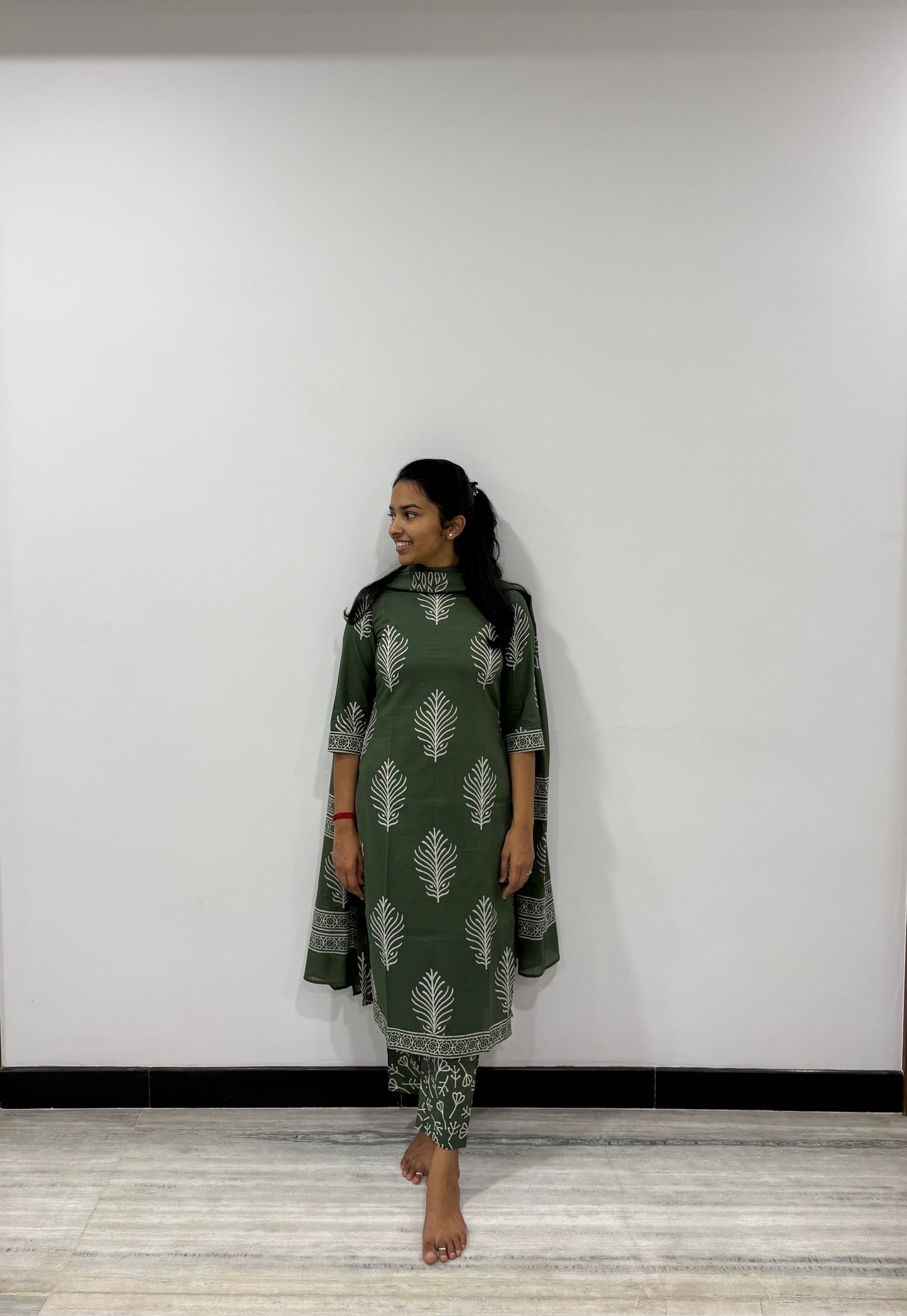 Green floral kurti set