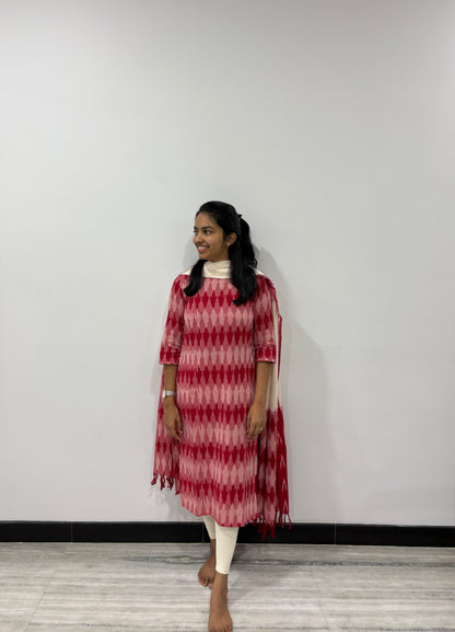 Pink and white ikat suit sets
