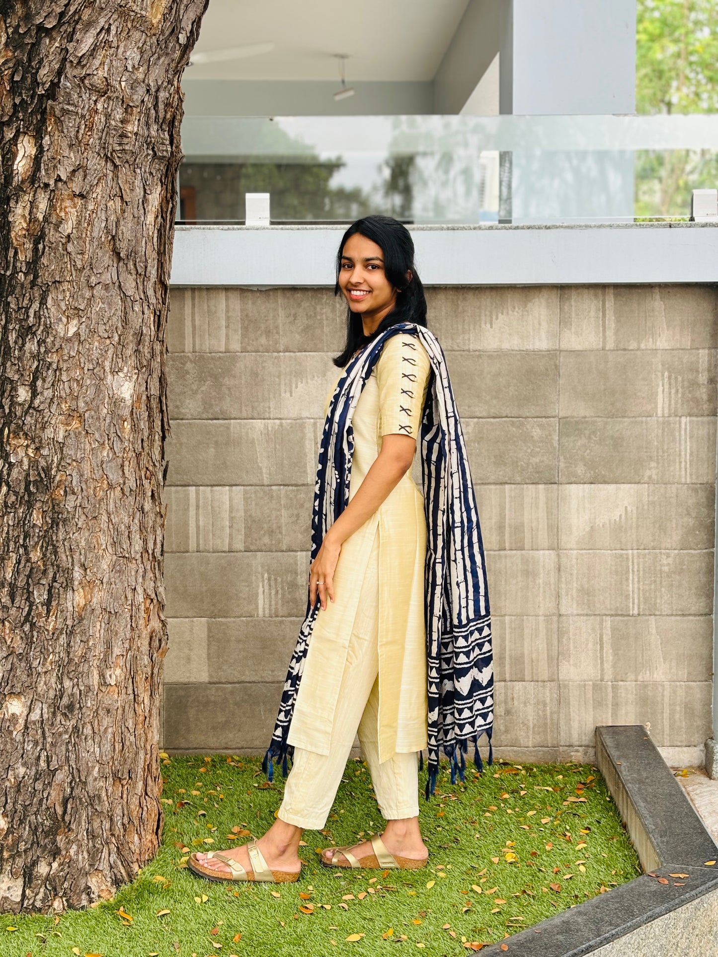 Raw silk Kurti set with Khadi duppata
