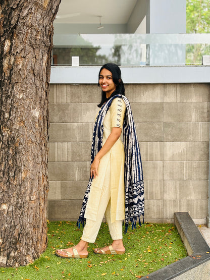 Raw silk Kurti set with Khadi duppata