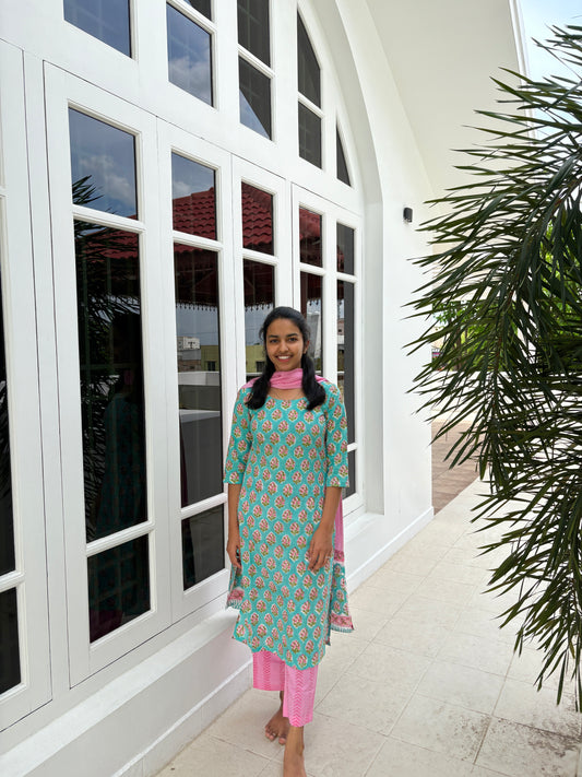 Sky blue and pink suit set