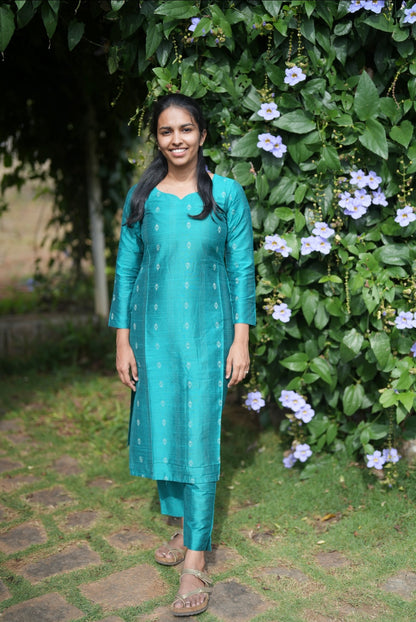 Teal green kurti set