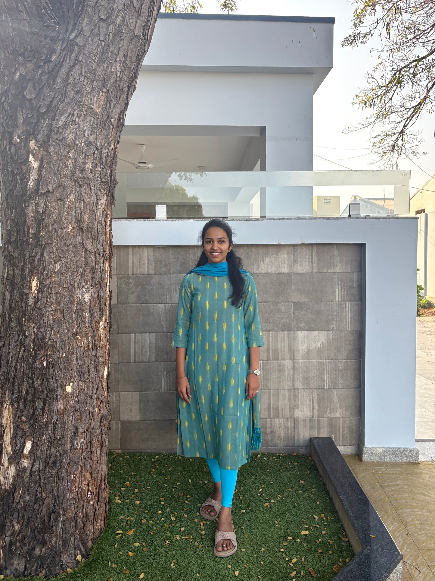 Green & blue ikat suit set