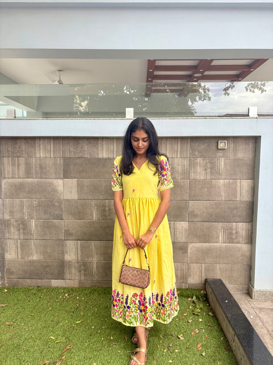 Yellow embroidered maxi