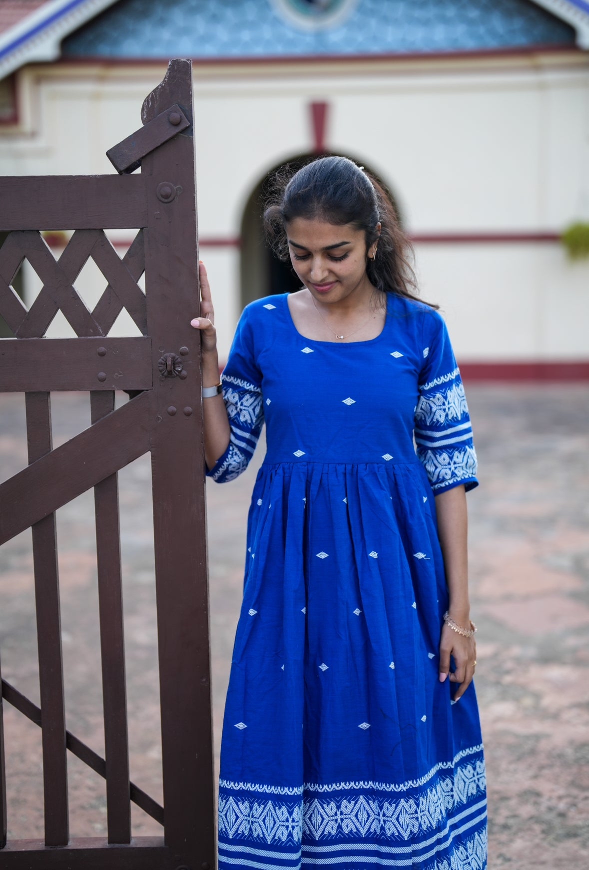 Royal blue jamdani maxi