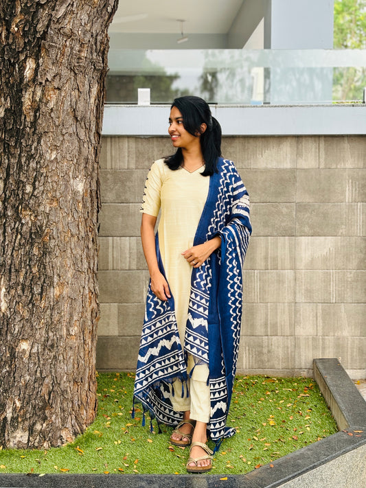 Raw silk Kurti set with Khadi duppata
