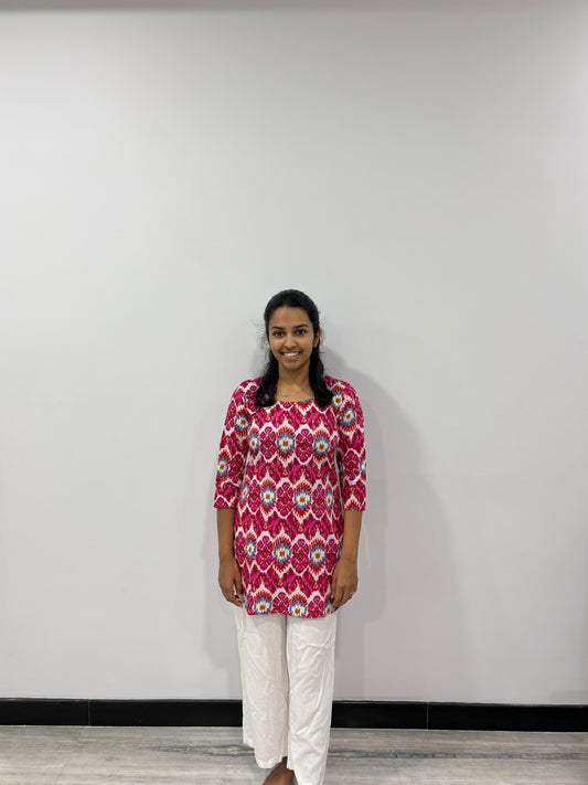 Pink ikat short kurti