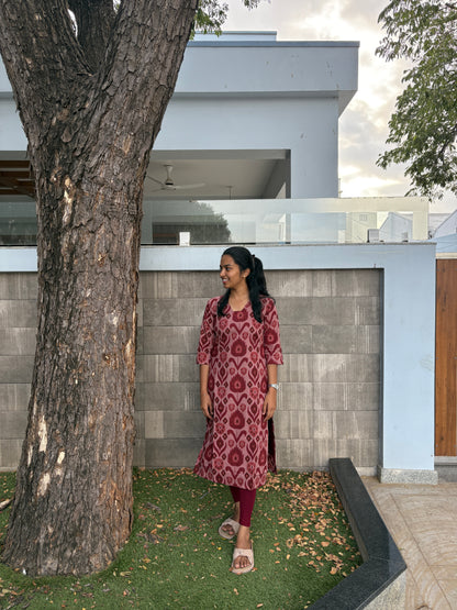 Red abstract print kurti