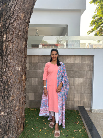 Peach kurti set