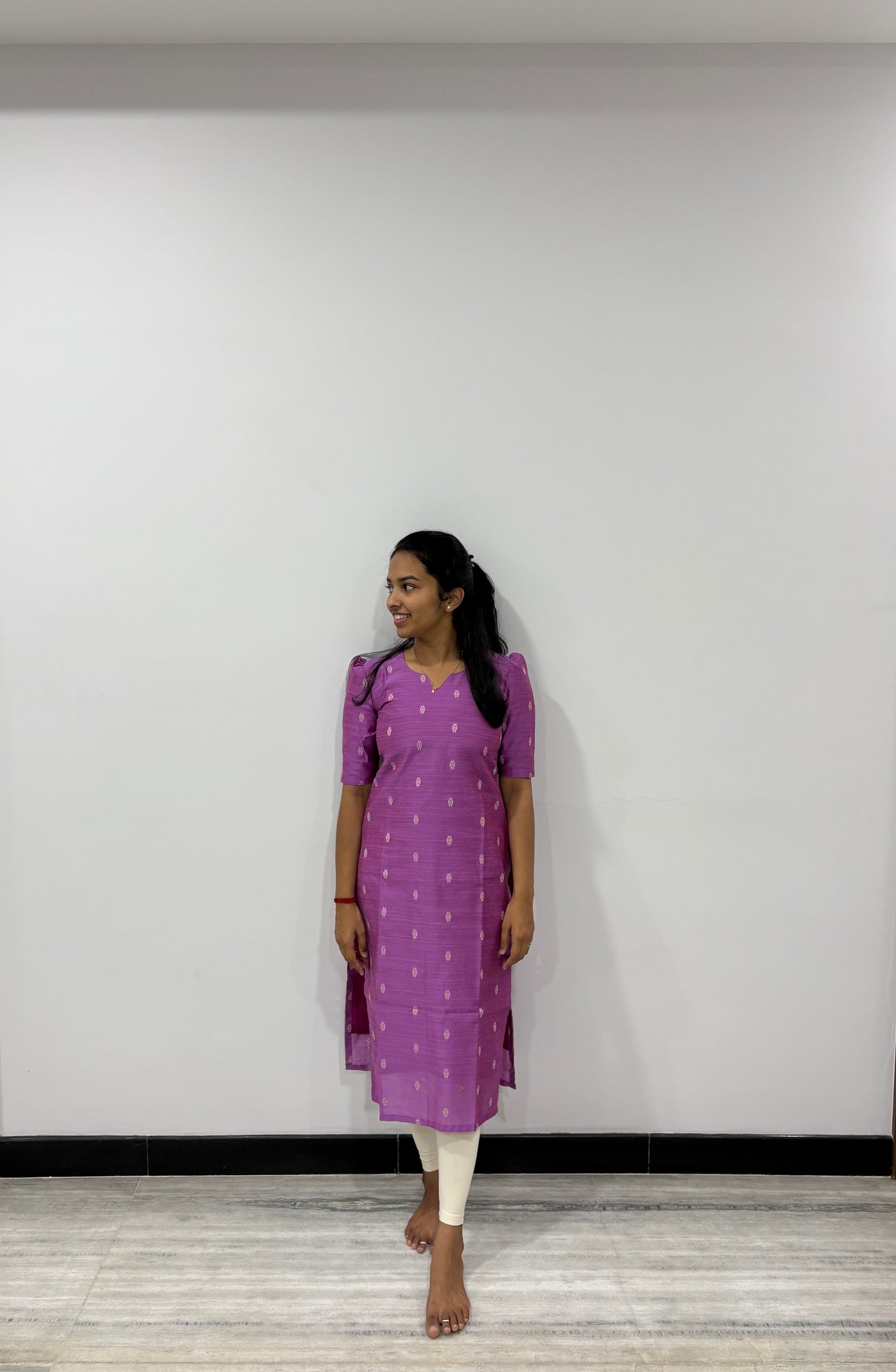 Purple slub silk kurti