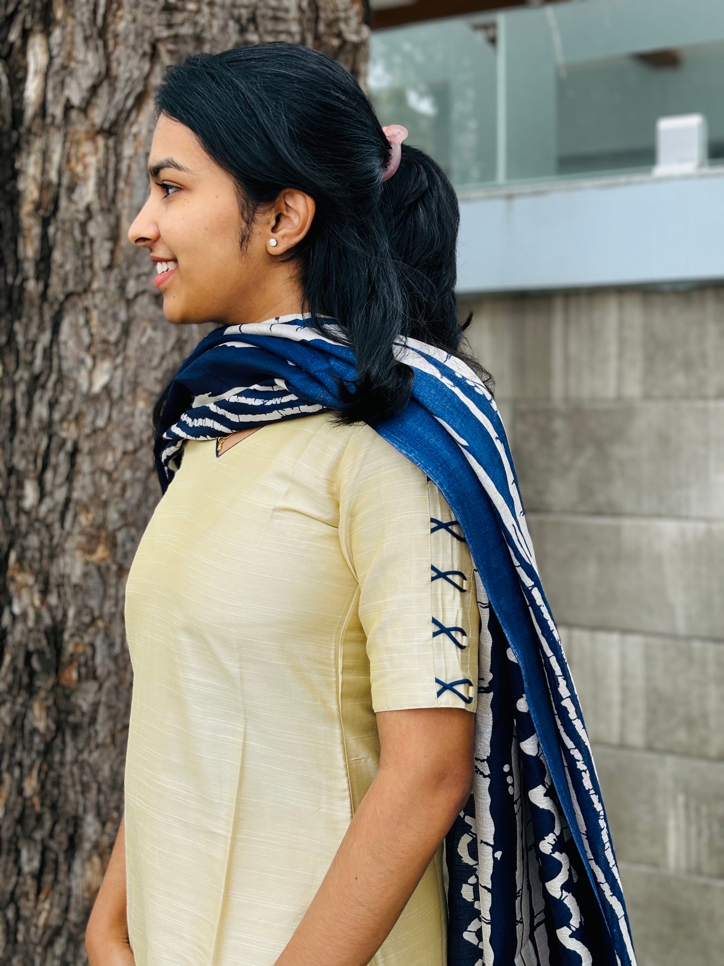 Raw silk Kurti set with Khadi duppata