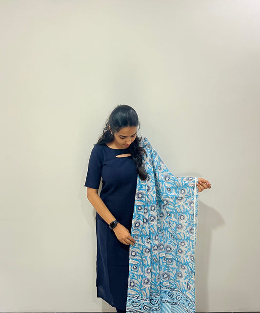 Navy blue cotton kurti set