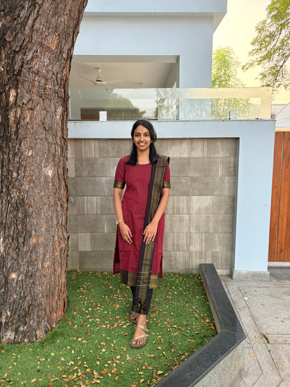 Maroon mangalgiri suit set