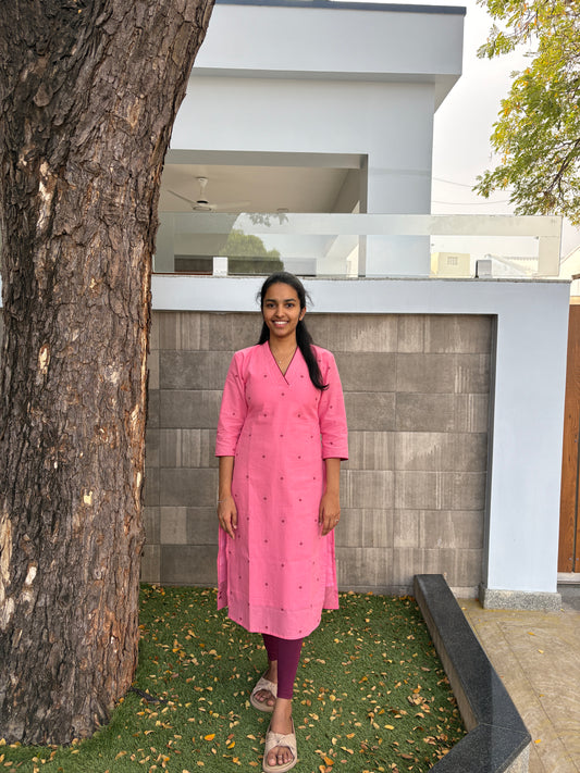 Pink handloom kurti