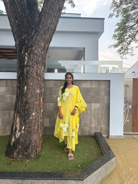 Yellow hand painted suit set