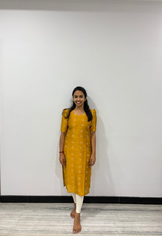 Mustard yellow slub silk kurti