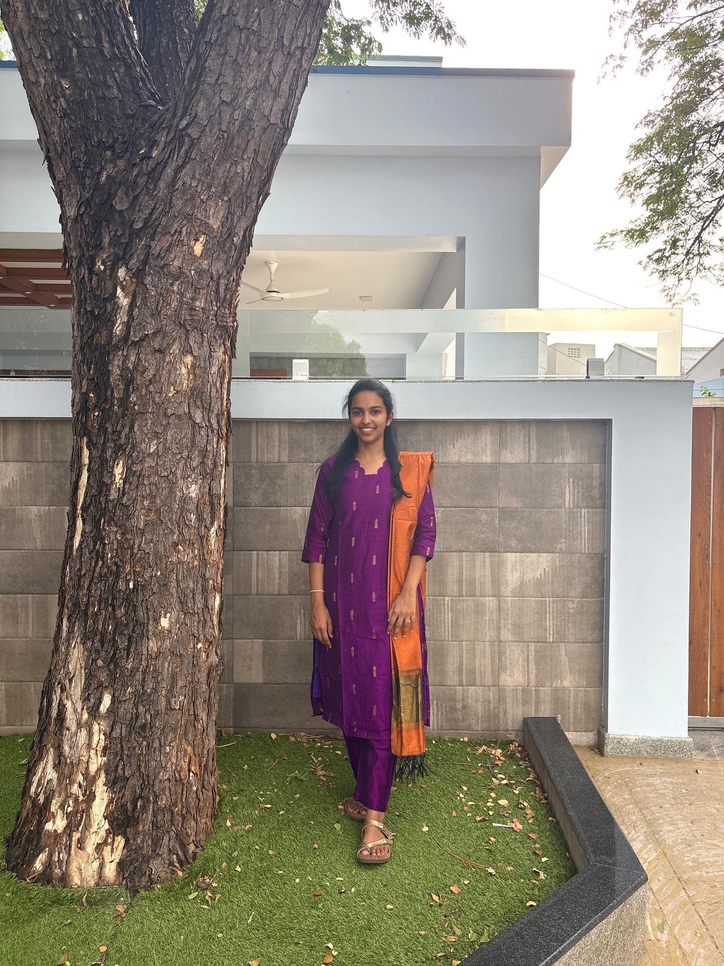 Purple raw silk suit set