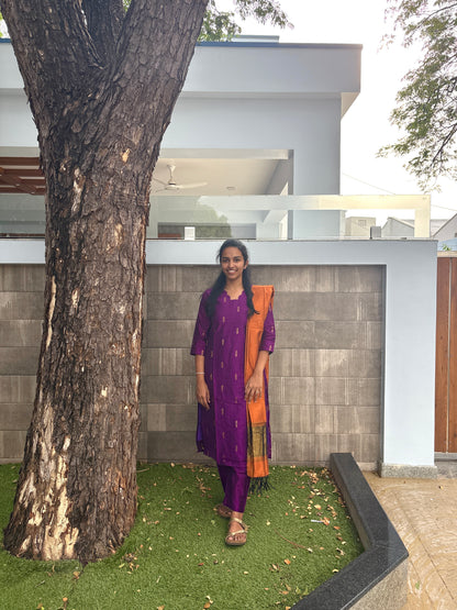 Purple raw silk suit set