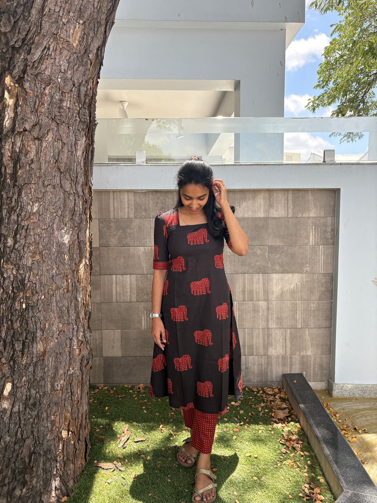 Black & maroon Aline kurti set