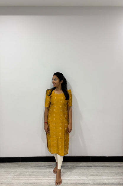 Mustard yellow slub silk kurti