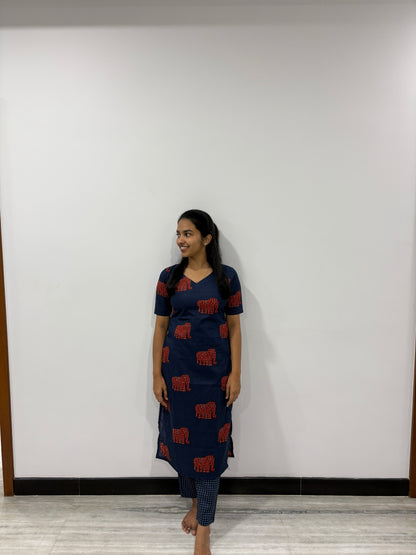 Navy blue elephant kurti set