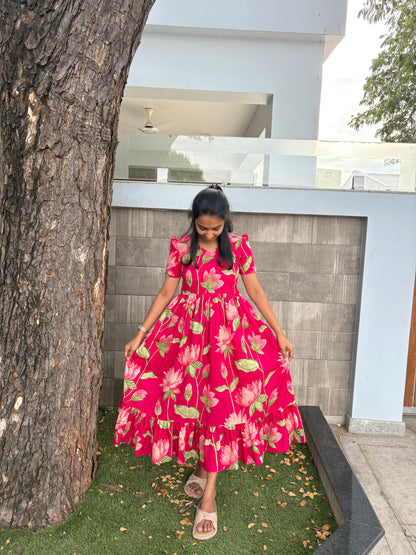 Pink cotton floral maxi