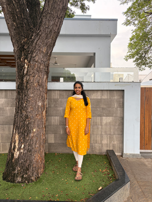 Yellow bandhini suit set